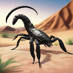 A high-quality, detailed image of an enormous Arabic scorpion in its natural habitat