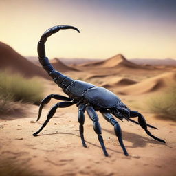 A high-quality, detailed image of an enormous Arabic scorpion in its natural habitat