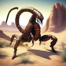 A high-quality, detailed image of an enormous Arabic scorpion monster in its natural habitat