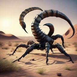 A high-quality, detailed image of an enormous Arabic scorpion monster in its natural habitat