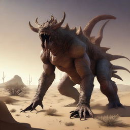 A high-quality, detailed image of an enormous monster in a desert setting