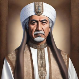 A high-quality, detailed portrait of Grand Chief Amir, an Arabic leader