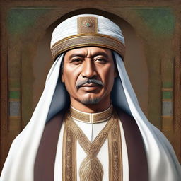 A high-quality, detailed portrait of Grand Chief Amir, an Arabic leader