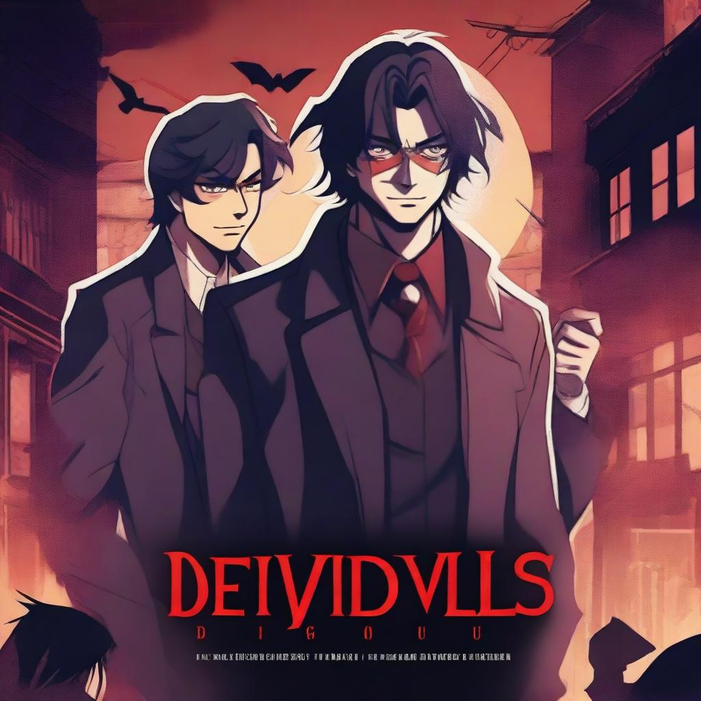 Create a fantasy graphic novel cover titled 'DEVILS NIGHT OUT' in an anime style