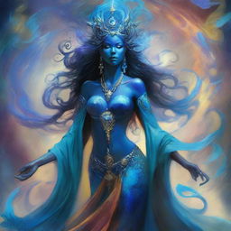 Create an image of a Goddess of Magic, a blue-skinned Woman of Chaos