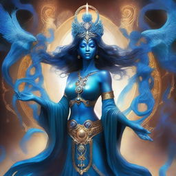 Create an image of a Goddess of Magic, a blue-skinned Woman of Chaos