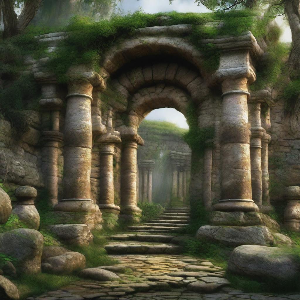 Create an image of the entrance to an ancient ruin