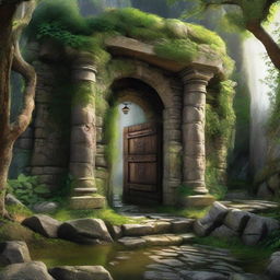 Create an image of the entrance to an ancient ruin