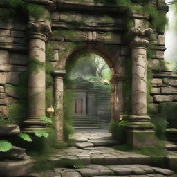 Create an image of the entrance to an ancient ruin