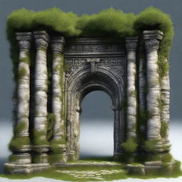 Create an image of the entrance to an ancient ruin with a massive stone door