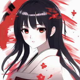 Create an illustration of a girl with black hair and red eyes in a Japanese anime style