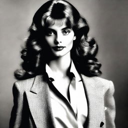 Create an image of a girl inspired by the French actress Valerie Kaprisky, in her 1984 film The Public Woman