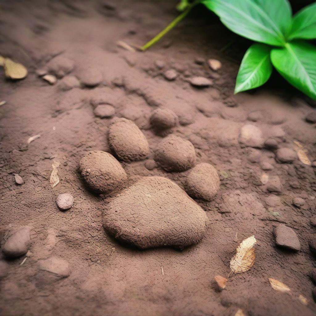 A close-up view of a jaguar paw print on the ground