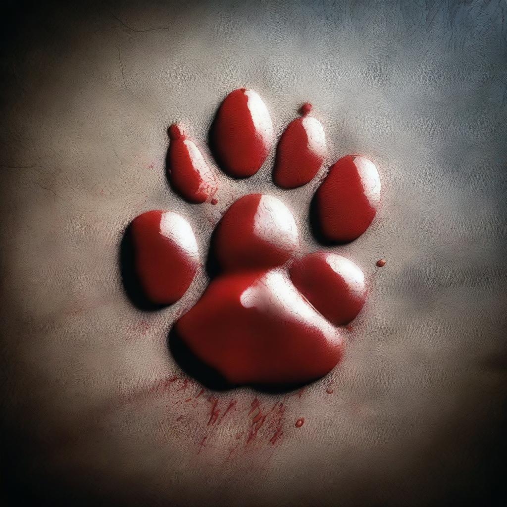 A jaguar paw print made in blood on a dark, gritty surface