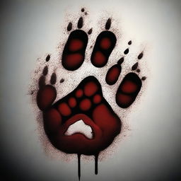 A jaguar paw print made in blood on a dark, gritty surface