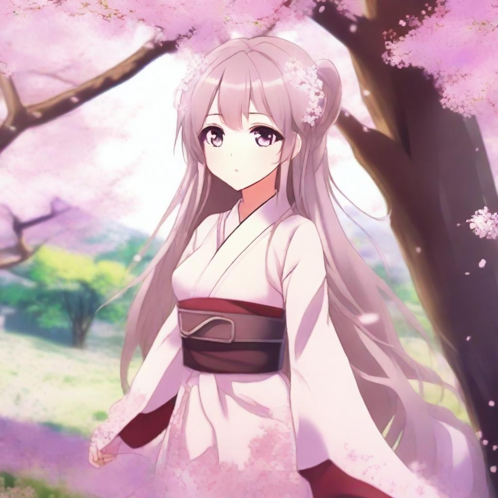 A beautiful anime-style waifu character with long flowing hair, big expressive eyes, and a cute outfit