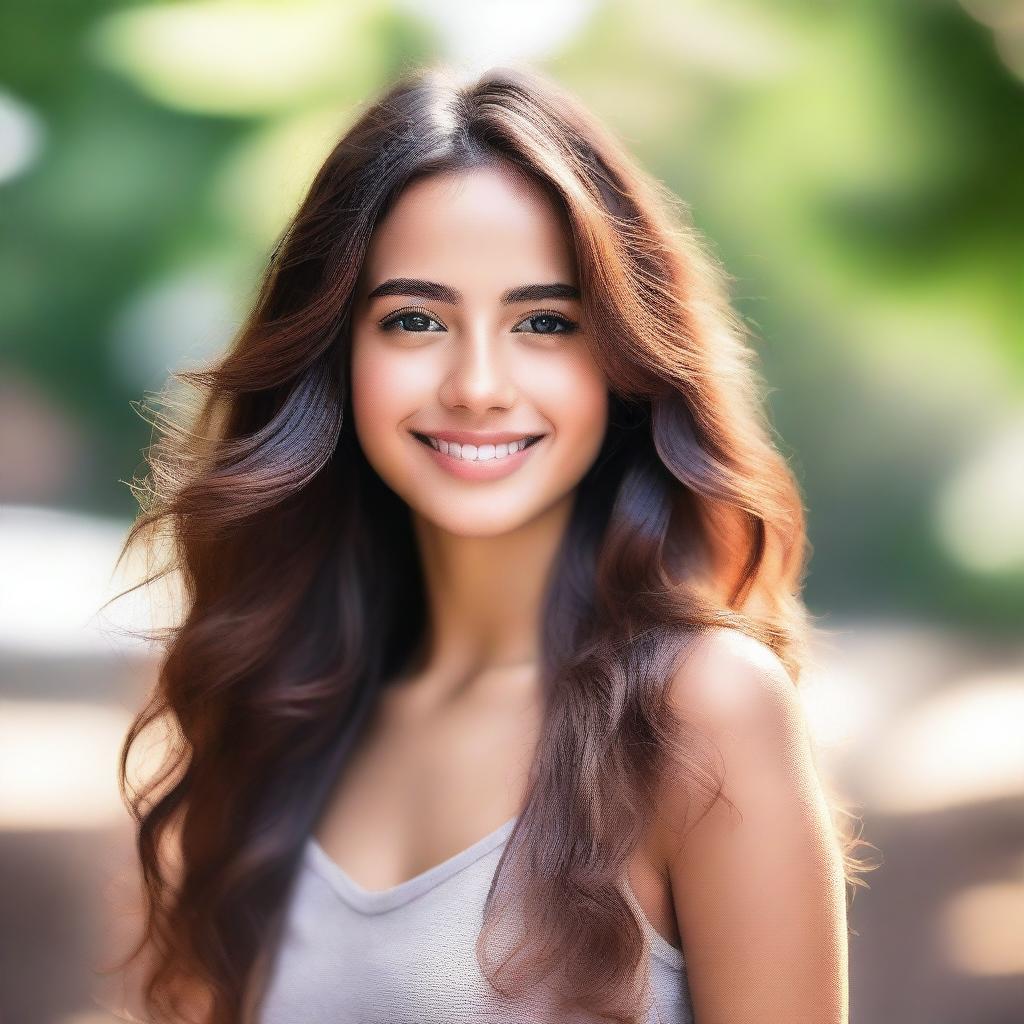 A portrait of a beautiful girl with radiant skin, sparkling eyes, and a warm smile