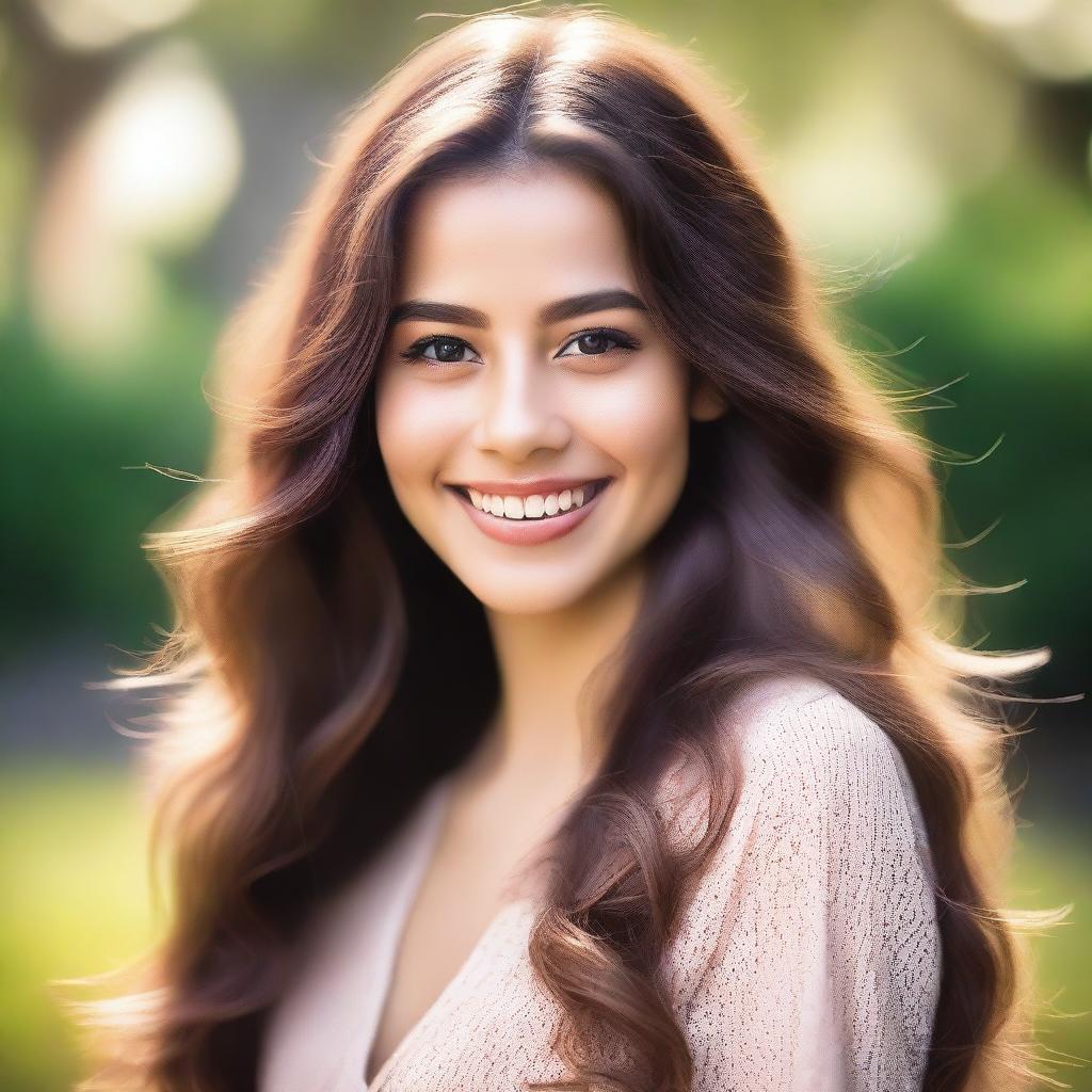 A portrait of a beautiful girl with radiant skin, sparkling eyes, and a warm smile