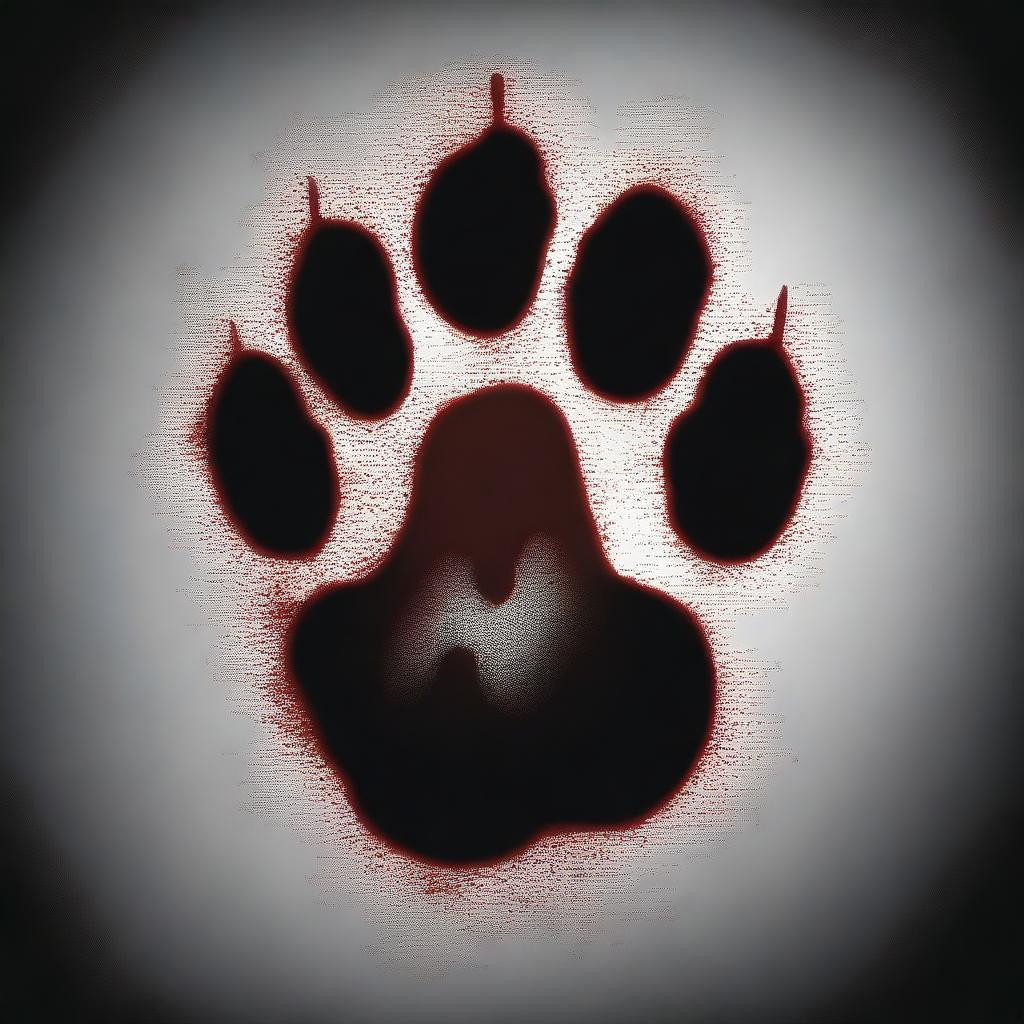 A detailed jaguar paw print made in blood on a dark, gritty surface