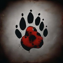 A detailed jaguar paw print made in blood on a dark, gritty surface