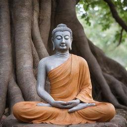 A peaceful image of Gautam Buddha meditating, seated under the Bodhi tree with a serene expression on his face.