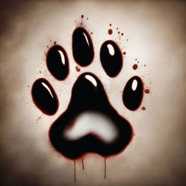 A detailed jaguar paw print made in blood on a dark, gritty surface