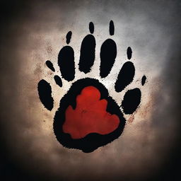 A detailed jaguar paw print made in blood on a dark, gritty surface