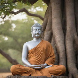 A peaceful image of Gautam Buddha meditating, seated under the Bodhi tree with a serene expression on his face.