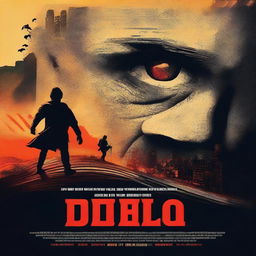 Create a visually striking movie poster with a dynamic composition, featuring a dramatic background and bold typography