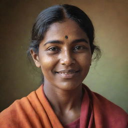 Generate a portrait of a woman named Valliamai expressing warmth and kindness.