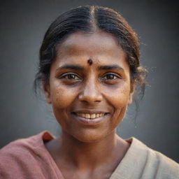 Generate a portrait of a woman named Valliamai expressing warmth and kindness.