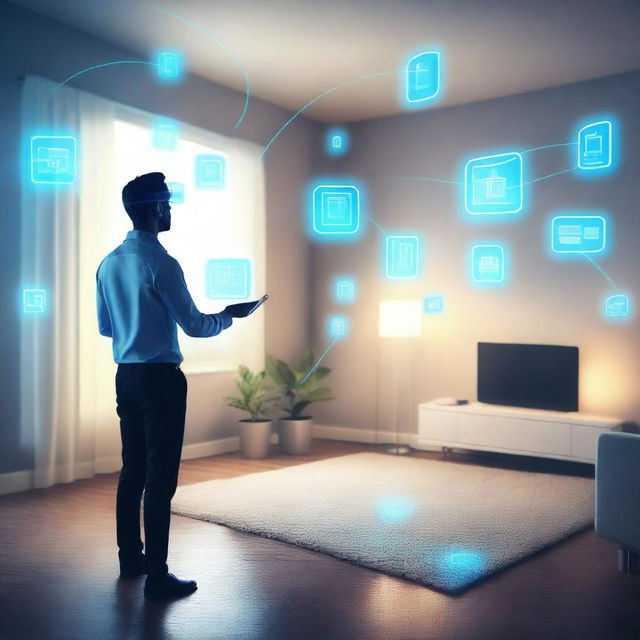 A futuristic virtual agent interacting with various Internet of Things (IoT) devices in a smart home environment