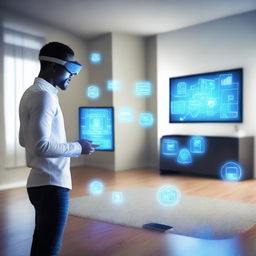 A futuristic virtual agent interacting with various Internet of Things (IoT) devices in a smart home environment