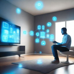 A futuristic virtual agent interacting with various Internet of Things (IoT) devices in a smart home environment