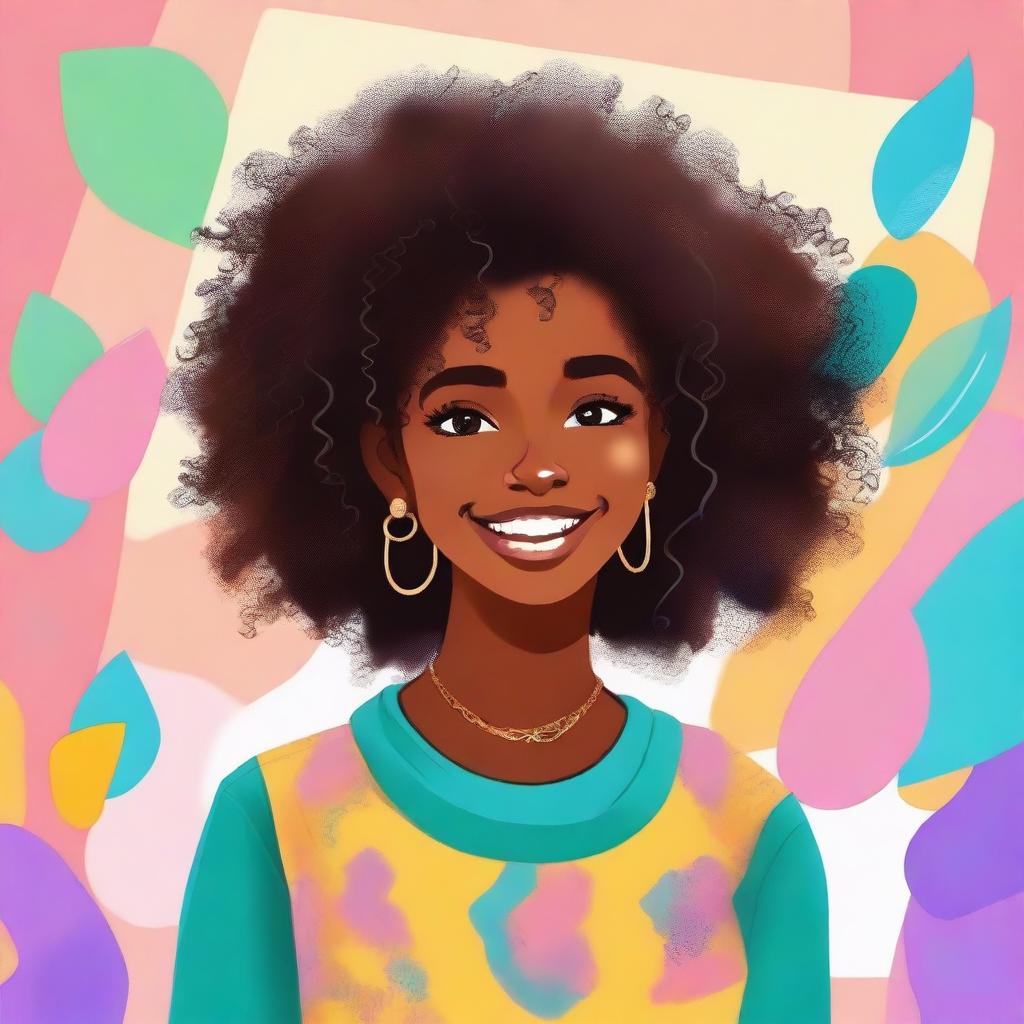 Create a cute 14-year-old black girl with earrings