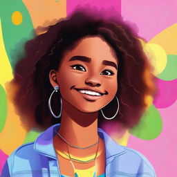 Create a cute 14-year-old black girl with earrings