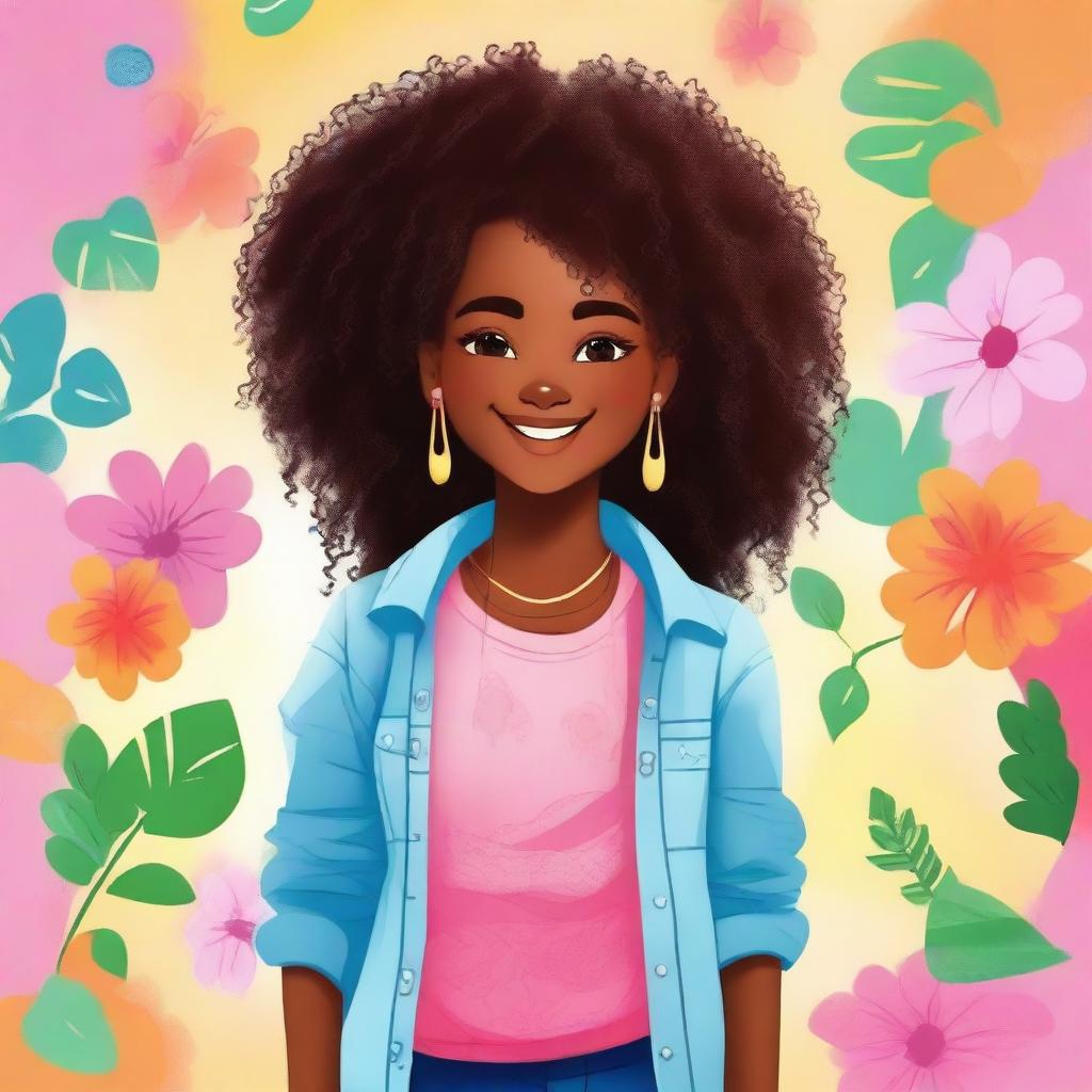 Create a cute 14-year-old black girl with earrings