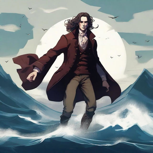 Create a poster for the game 'Wuthering Waves' but imagine the main character is not the usual protagonist