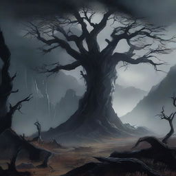 Create an image of a dark continent, shrouded in mystery and shadows