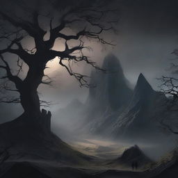 Create an image of a dark continent, shrouded in mystery and shadows