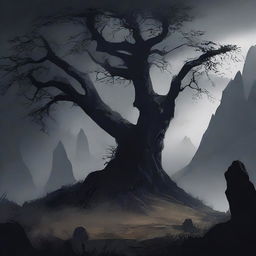 Create an image of a dark continent, shrouded in mystery and shadows