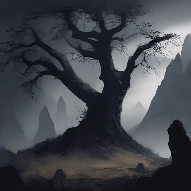 Create an image of a dark continent, shrouded in mystery and shadows