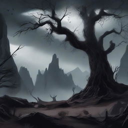 Create an image of a dark continent, shrouded in mystery and shadows