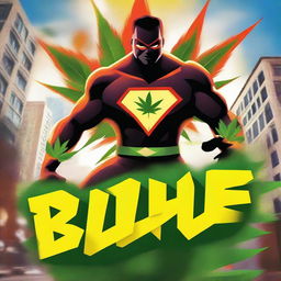 A thrilling action movie poster featuring a superhero named Blaze who smokes weed