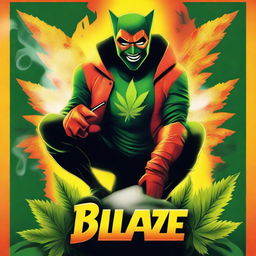 A thrilling action movie poster featuring a superhero named Blaze who smokes weed