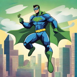 A dynamic and adventurous illustration of a superhero who smokes weed