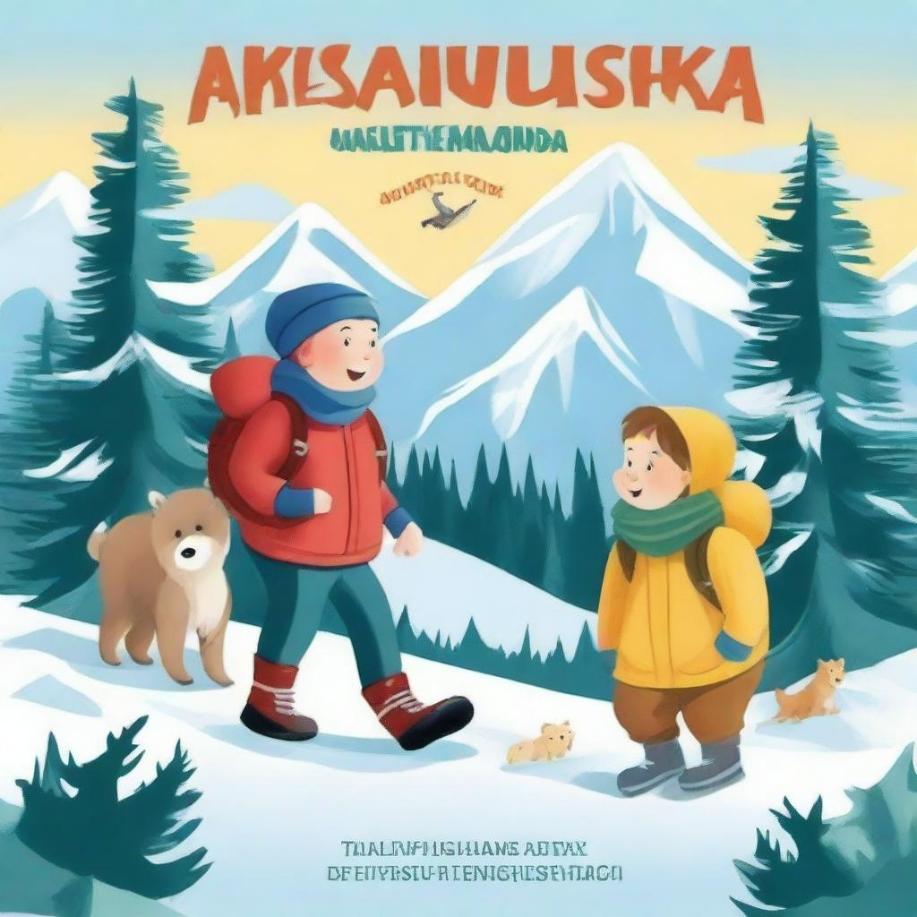 Create a vibrant and engaging cover for a children's story titled 'Adventures in Alaska'