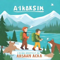 Create a vibrant and engaging cover for a children's story titled 'Adventures in Alaska'