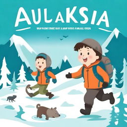 Create a vibrant and engaging cover for a children's story titled 'Adventures in Alaska'