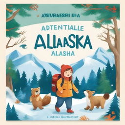 Create a vibrant and engaging cover for a children's story titled 'Adventures in Alaska'